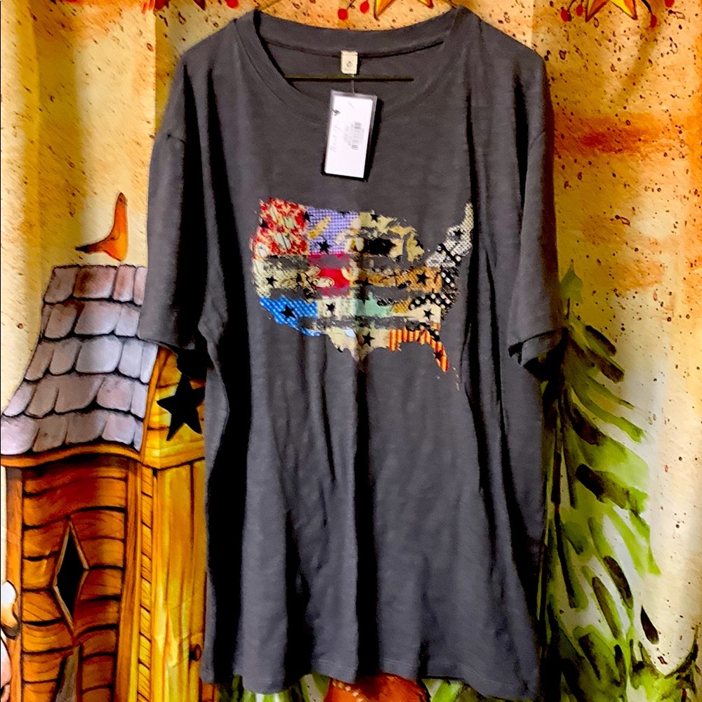 NWT USA Tee / ladies / gray with multicolor USA design